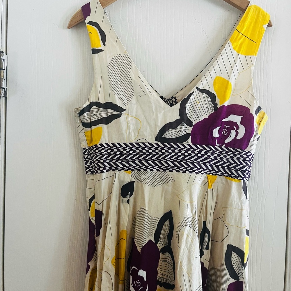 Moulinette Soeurs Anthropologie Cream Maxi Dress with Yellow Purple Floral Print - Picture 9 of 12